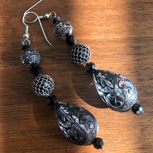 Art Deco Jet and Crystal Bead Drop Earring